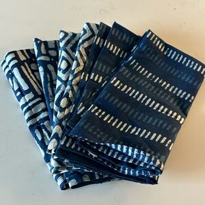 Table linens/ napkins Blue and White Cotton Fabric Made India For World Market